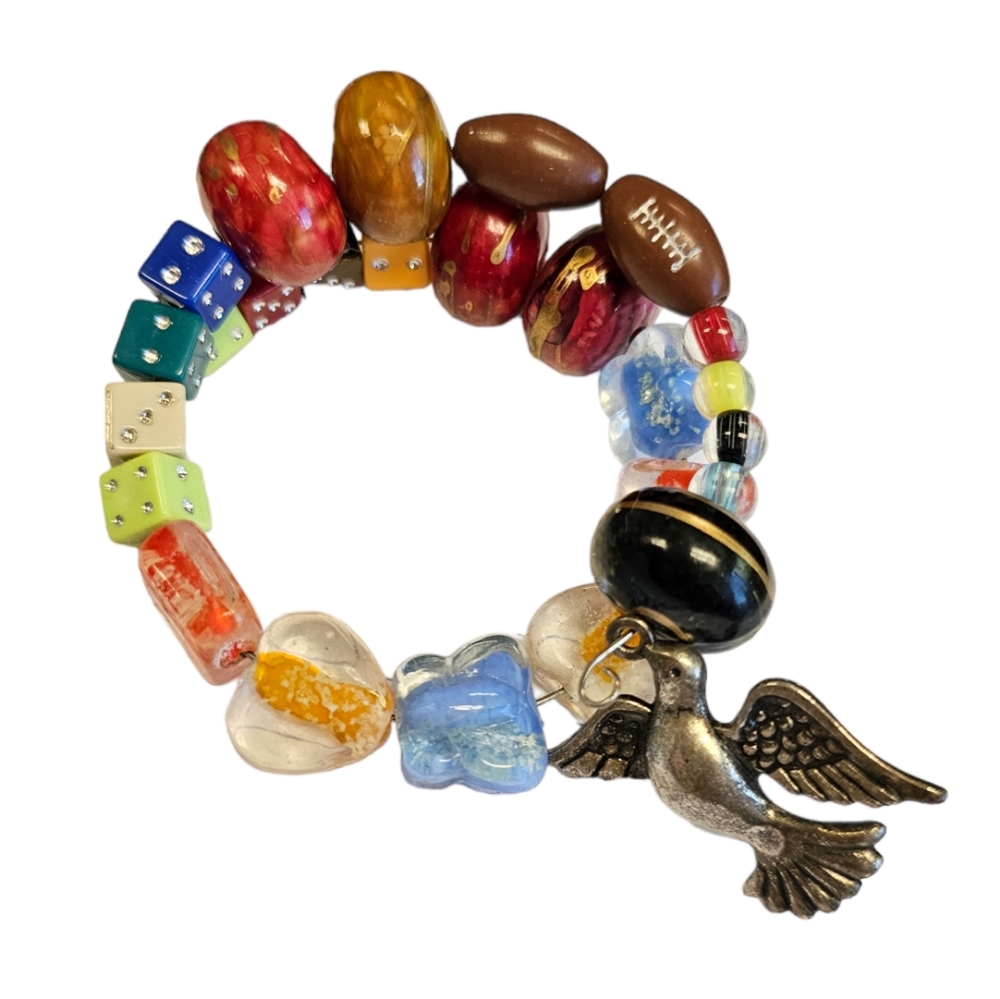 Charm Beaded Memory Wire Wrap Bracelet Sports Dice